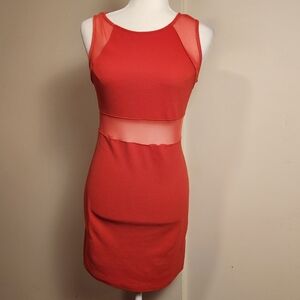 Y2k Forever 21 Hot Pink Coral Mesh Cutout Bodycon Party Mini Dress Medium M EUC